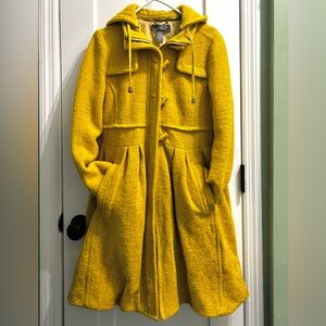 Bright Mustard Yellow Wool Blend Pleated Trench Coat